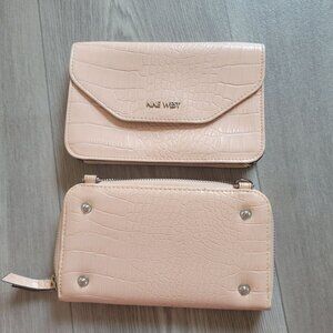 Nine West Blush Crocodile Embossed Leather Wallet With Snap & Zip Closures